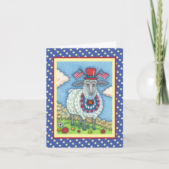 PATRIOTISK FJÄRDE JULI SHEEP, LUNNIK HELGKORT (Framsida)