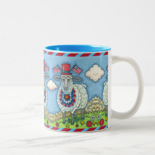 PATRIOTISK FJÄRDE JULY SHEEP, FUNNY FOLK ART Två-Tonad MUGG