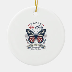 Patriotisk Fjäril Glad 4:e Juli T-Shirt Design Julgransprydnad Keramik