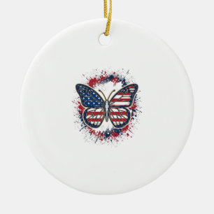 Patriotisk Fjäril Vintage Gravyr Vektor Design Julgransprydnad Keramik