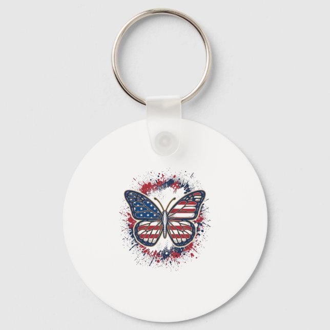 Patriotisk Fjäril Vintage Gravyr Vektor Design Nyckelring (Framsida)
