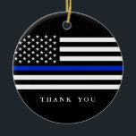 Patriotisk flagga för beställnings- blålinjen för julgransprydnad keramik<br><div class="desc">Themed prydnadar för tunn flagga för en blålinjen patriotisk.   Fira de manar och kvinnor av US-polisstyrkan.</div>