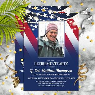 Patriotisk Flagga och foto Militärt Pension Party Inbjudningar