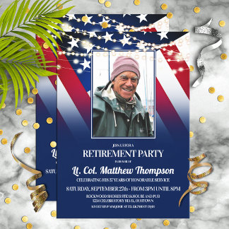 Patriotisk Flagga och foto Militärt Pension Party Inbjudningar