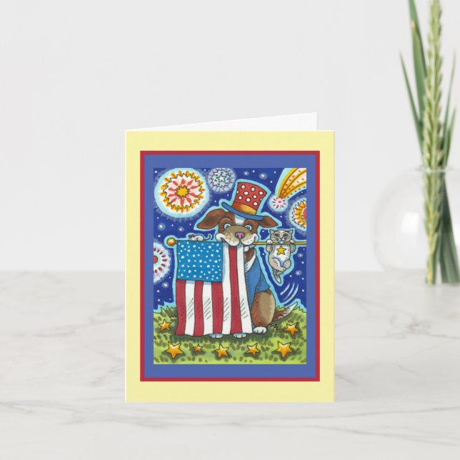 PATRIOTISK FLAGGA PET-HUND KATMUS, BLANDSKÄRM, BLI HELGKORT (Framsida)