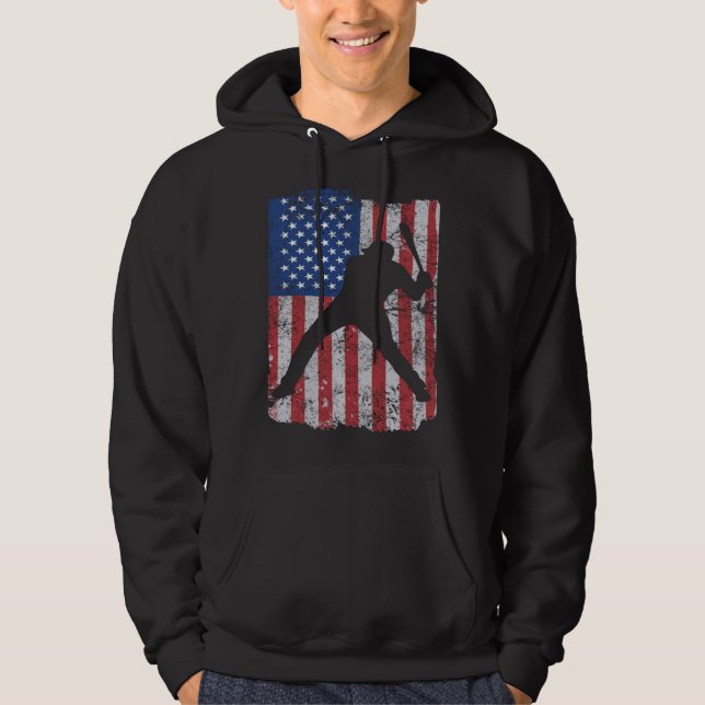 Patriotisk flaggbaseboll Softboll 4 juli spel Hoodie (Framsida)