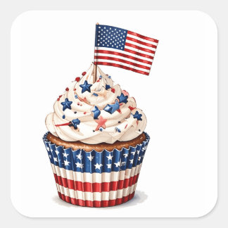 Patriotisk flaggkaka muffinsmaka 4 juli fyrkantigt klistermärke
