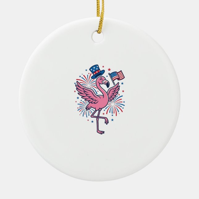 Patriotisk Flamingo Fyrverkerier Vector Design_1 Julgransprydnad Keramik (Framsidan)