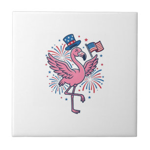 Patriotisk Flamingo Fyrverkerier Vector Design_1 Kakelplatta