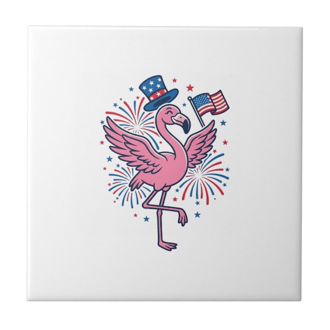 Patriotisk Flamingo Fyrverkerier Vector Design_1 Kakelplatta (Framsidan)