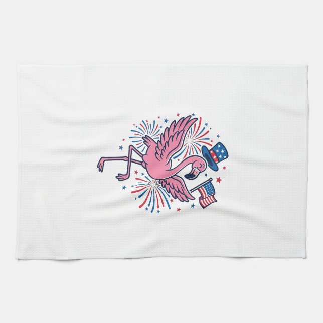 Patriotisk Flamingo Fyrverkerier Vector Design_1 Kökshandduk (Horisontell)