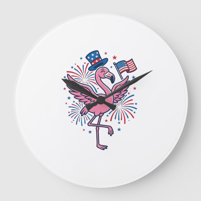 Patriotisk Flamingo Fyrverkerier Vector Design_1 Stor Klocka (Framsida)