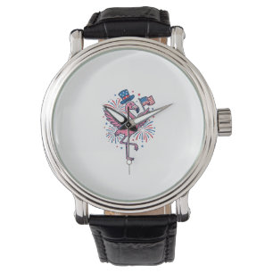 Patriotisk Flamingo Fyrverkerier Vektor Design_1 Armbandsur