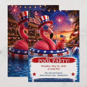 Patriotisk Flamingo Poolparty - USA:s självständig Inbjudningar