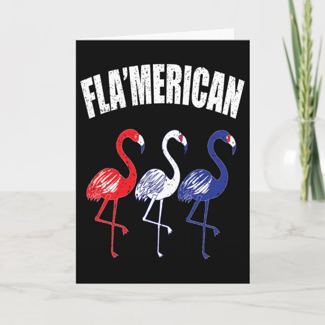 Patriotisk Flamingo Röd Vit Blå Juli 4:e Oberoend Kort (Framsida)