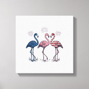 Patriotisk Flamingo Trio Vintage Gravyr Design_1 Canvastryck