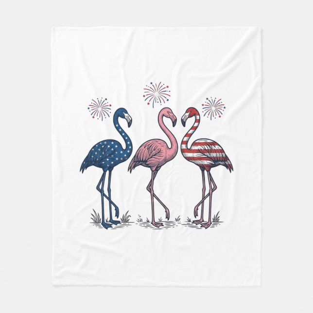Patriotisk Flamingo Trio Vintage Gravyr Design_1 Fleecefilt (Framsidan)