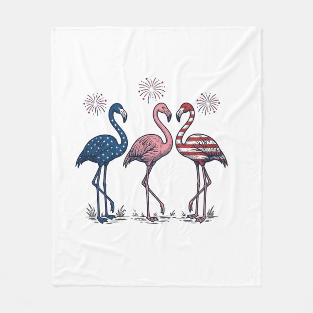 Patriotisk Flamingo Trio Vintage Gravyr Design_1 Fleecefilt (Framsidan)