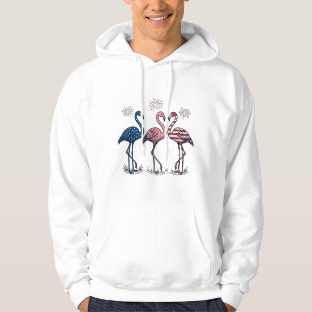 Patriotisk Flamingo Trio Vintage Gravyr Design_1 Hoodie (Framsida)