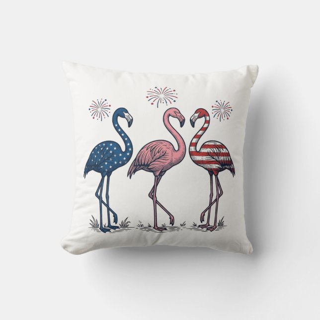 Patriotisk Flamingo Trio Vintage Gravyr Design_1 Kudde (Framsida)