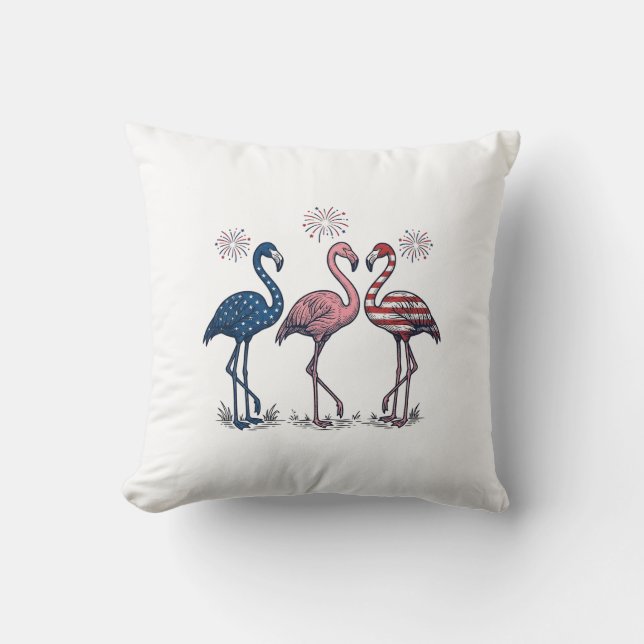 Patriotisk Flamingo Trio Vintage Gravyr Design_1 Kudde (Framsida)