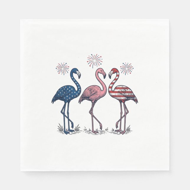 Patriotisk Flamingo Trio Vintage Gravyr Design_1 Pappersservett (Framsidan)