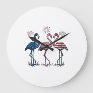 Patriotisk Flamingo Trio Vintage Gravyr Design_1 Stor Klocka