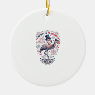 Patriotisk Flamingo Vintage Gravyr T-Shirt Design_ Julgransprydnad Keramik