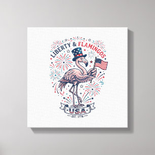 Patriotisk Flamingo Vintage Gravyr Tröja Design_ Canvastryck