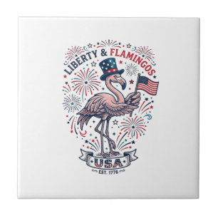 Patriotisk Flamingo Vintage Gravyr Tröja Design_ Kakelplatta
