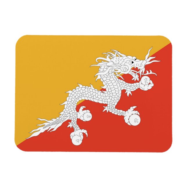 Patriotisk flexibel magnet med flagga av Bhutan (Horisontell)
