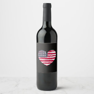 Patriotisk flicka amerikansk flagg hjärta 4 juli r vinflaska etikett