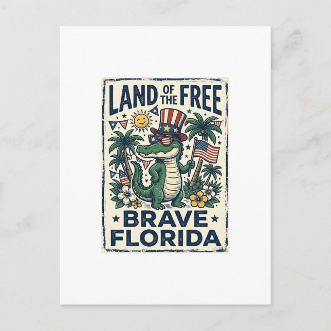 Patriotisk Florida Alligator 4:e Juli Vykort (Framsida)