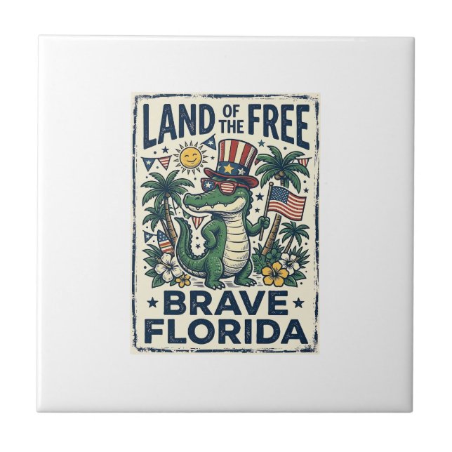 Patriotisk Florida Alligator 4 juli Kakelplatta (Framsidan)