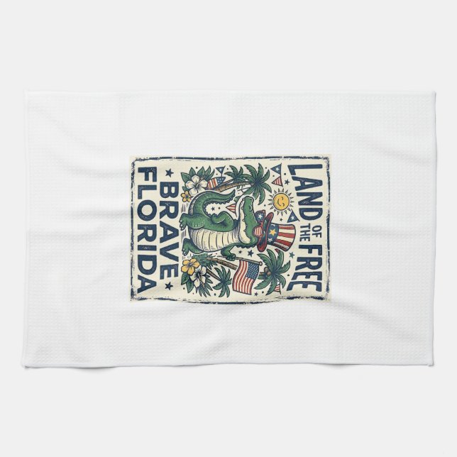 Patriotisk Florida Alligator 4 juli Kökshandduk (Horisontell)