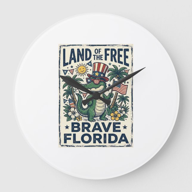 Patriotisk Florida Alligator 4 juli Stor Klocka (Framsida)