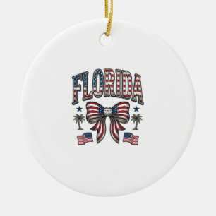 Patriotisk Florida Vintage Bow Fjärde Juli Tröja Julgransprydnad Keramik