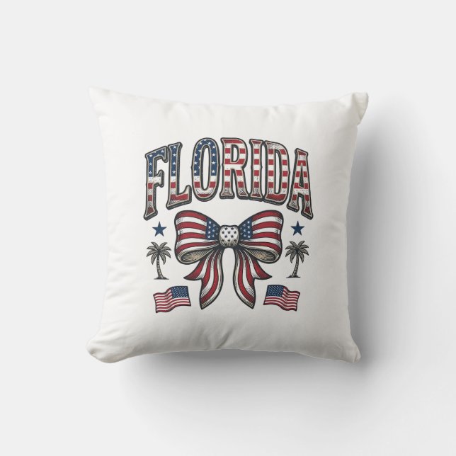 Patriotisk Florida Vintage Bow Självständighetsdag Kudde (Framsida)