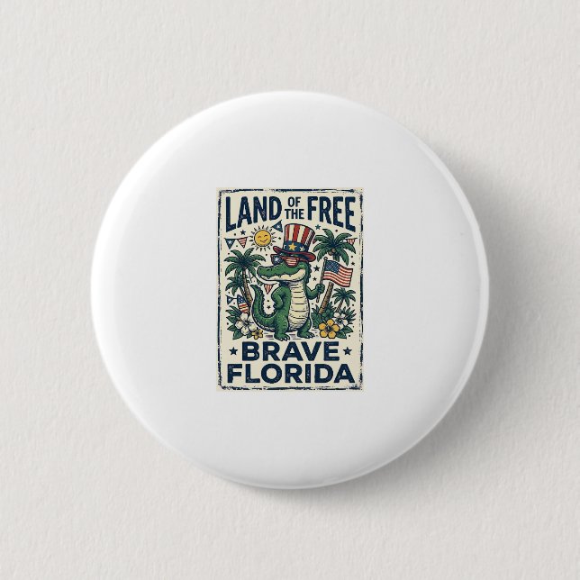 Patriotisk Floridas alligator 4 juli Knapp (Framsida)