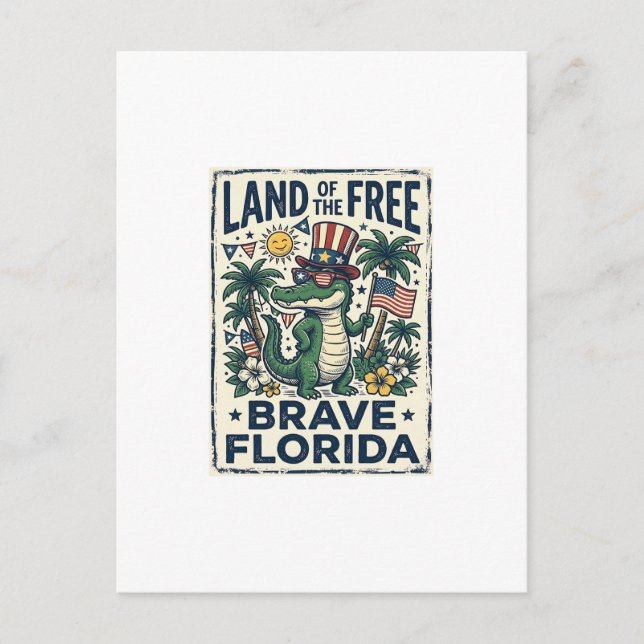 Patriotisk Floridas alligator 4 juli Vykort (Framsida)