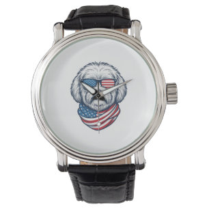 Patriotisk Fluffig Hund Vektor Illustration_1 Armbandsur