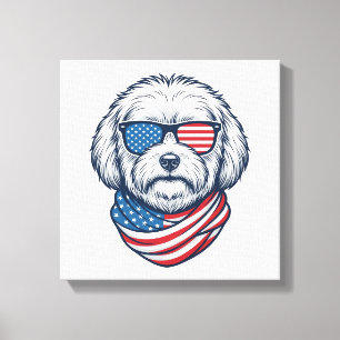 Patriotisk Fluffig Hund Vektor Illustration_1 Canvastryck