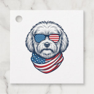 Patriotisk Fluffig Hund Vektor Illustration_1 Gåvor Etiketter