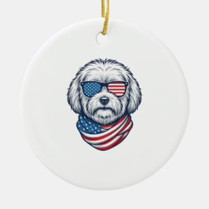 Patriotisk Fluffig Hund Vektor Illustration_1 Julgransprydnad Keramik