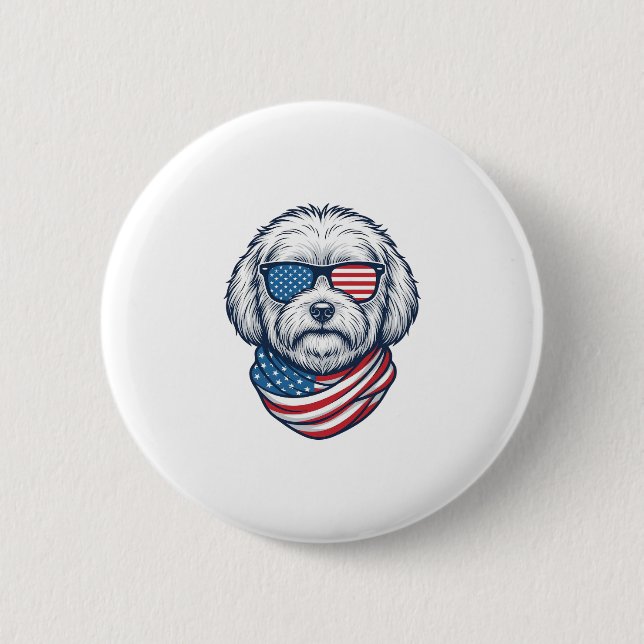 Patriotisk Fluffig Hund Vektor Illustration_1 Knapp (Framsida)