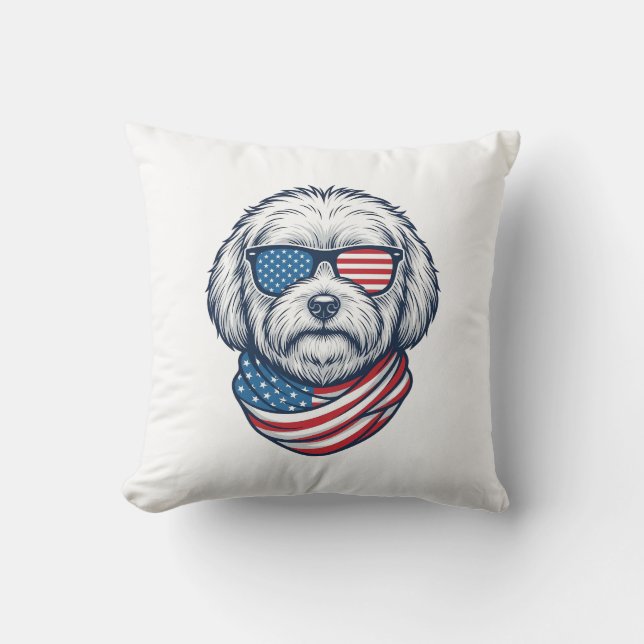 Patriotisk Fluffig Hund Vektor Illustration_1 Kudde (Framsida)