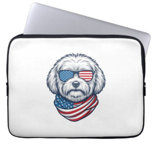 Patriotisk Fluffig Hund Vektor Illustration_1 Laptop Fodral