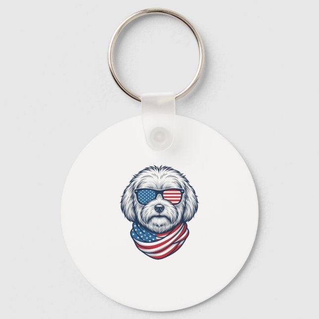 Patriotisk Fluffig Hund Vektor Illustration_1 Nyckelring (Framsida)