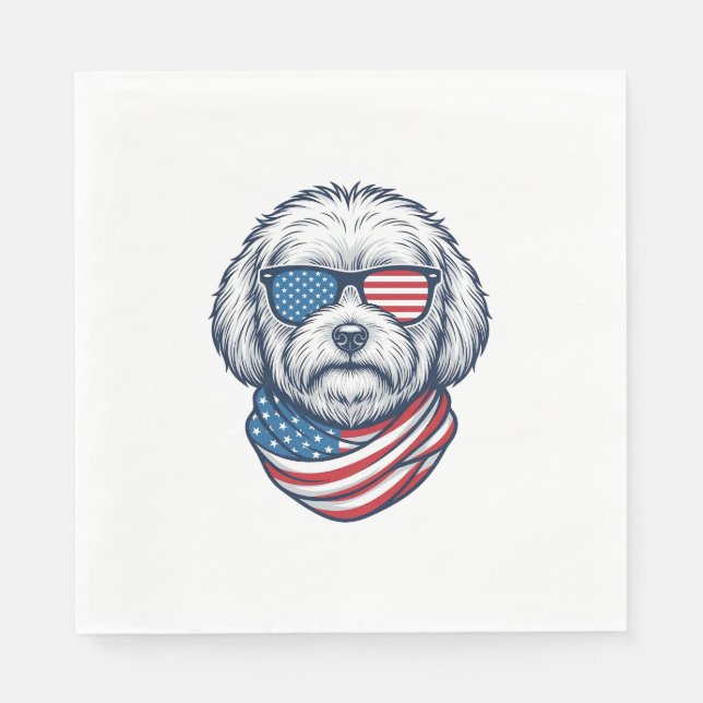 Patriotisk Fluffig Hund Vektor Illustration_1 Pappersservett (Framsidan)