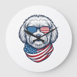 Patriotisk Fluffig Hund Vektor Illustration_1 Stor Klocka